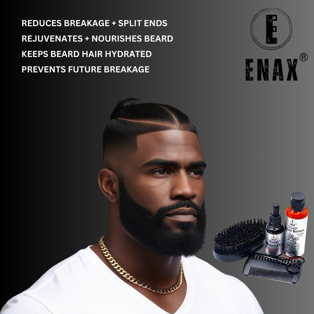 Beard Grooming Kit: ENAX Boar Bristle Brush, Scissors & Pearwood Comb, Men Facial Care - ENAX