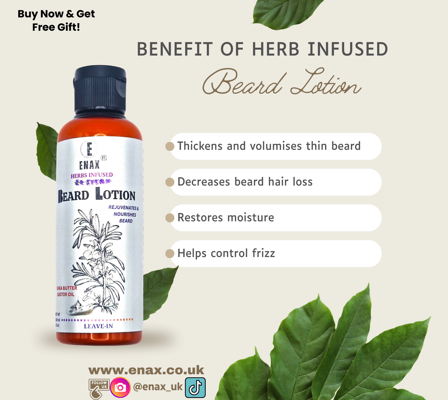Beard Lotion: ENAX Herb Infused Beard Lotion Facial Care - ENAX