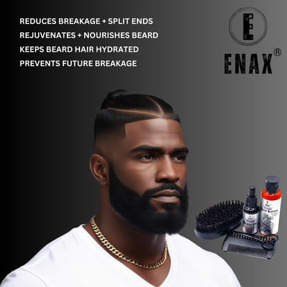 Beard Grooming Kit: ENAX Boar Bristle Brush, Scissors & Pearwood Comb, Men Facial Care - ENAX